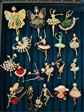 20pc Ballerina Brooch Lot Dancing Girl Fairy Rhinestone Crystal Enamel